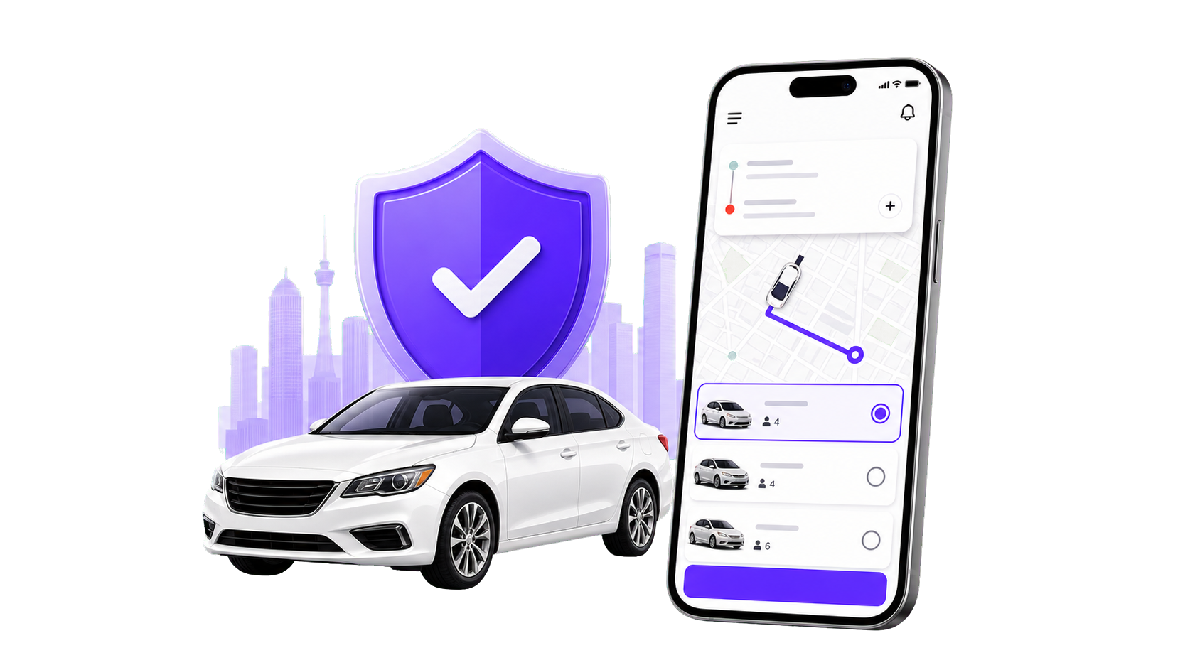 Bouclier de sécurité Rungo, voiture et aperçu du suivi dans l'application